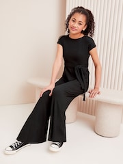 Lipsy Black Crinkle Texture Jersey Trim Crew Neck Jumpsuit (5-16yrs) - Image 2 of 4