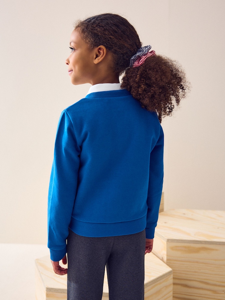 Blue Cotton Rich Frill Pocket Jersey School Cardigan (3-16yrs) - Image 3 of 7