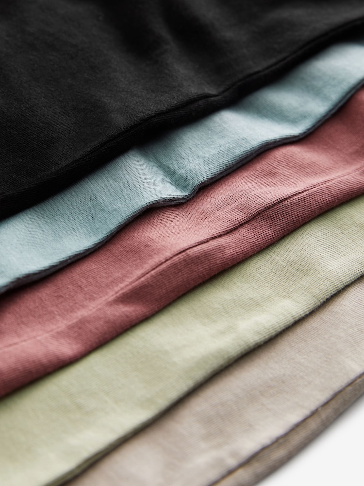 Black/Brown/Blue/Green/Pink Cap Sleeve 100% Cotton T-Shirts 5 Pack - Image 9 of 9