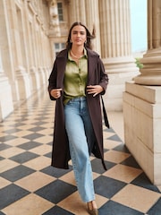 Chocolate Brown Long Belted Maxi Coat - Image 1 of 6