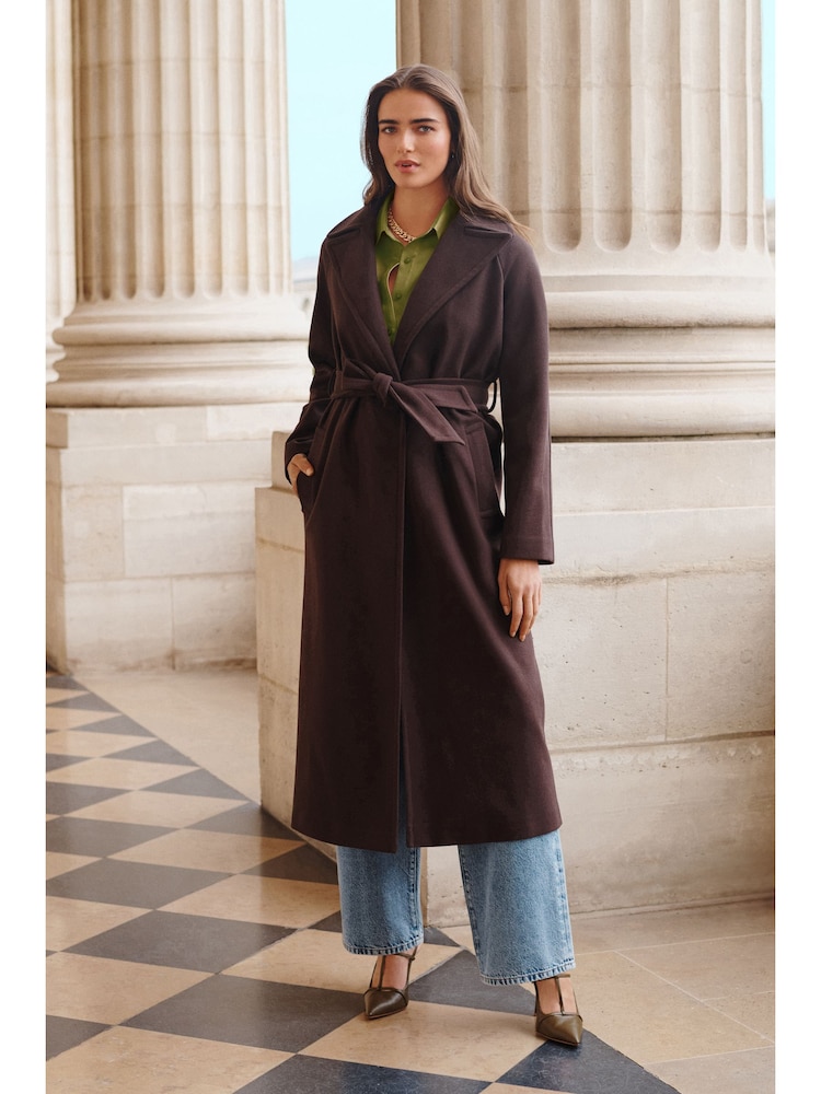 Chocolate Brown Long Belted Maxi Coat - Image 2 of 6