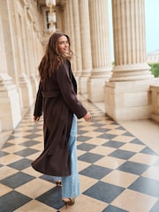 Chocolate Brown Long Belted Maxi Coat - Image 3 of 6