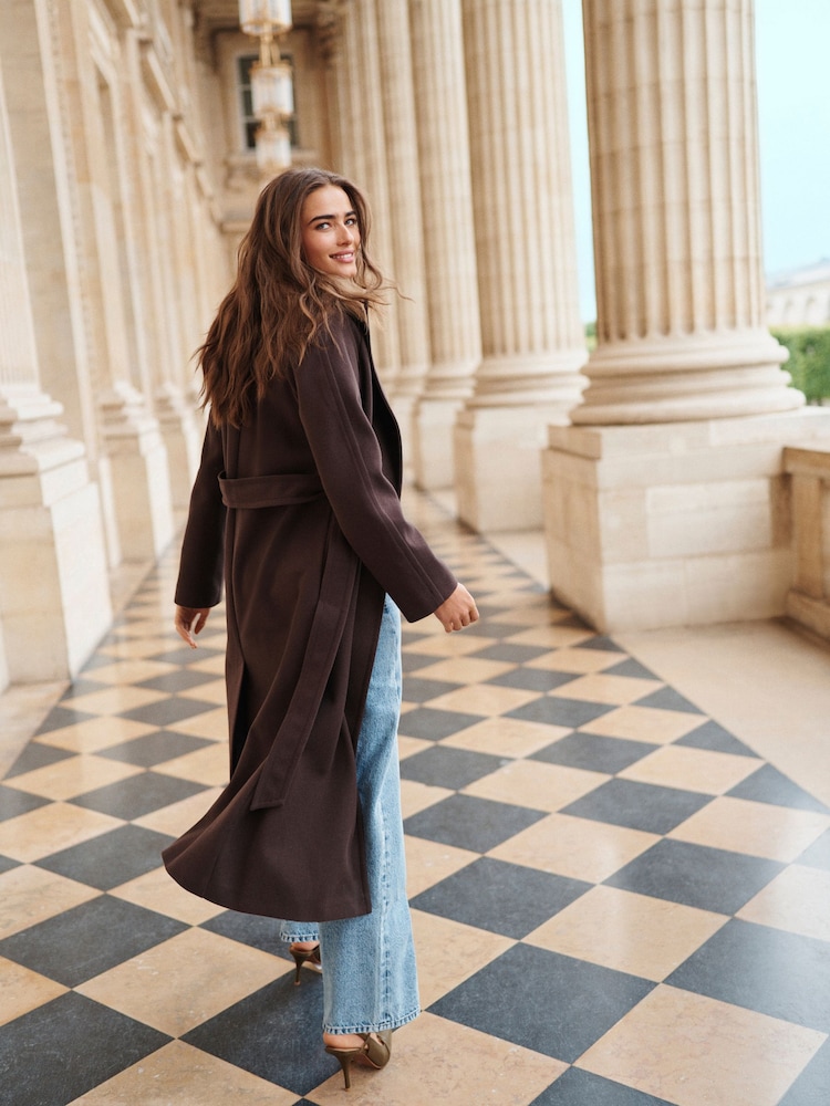 Chocolate Brown Long Belted Maxi Coat - Image 3 of 6