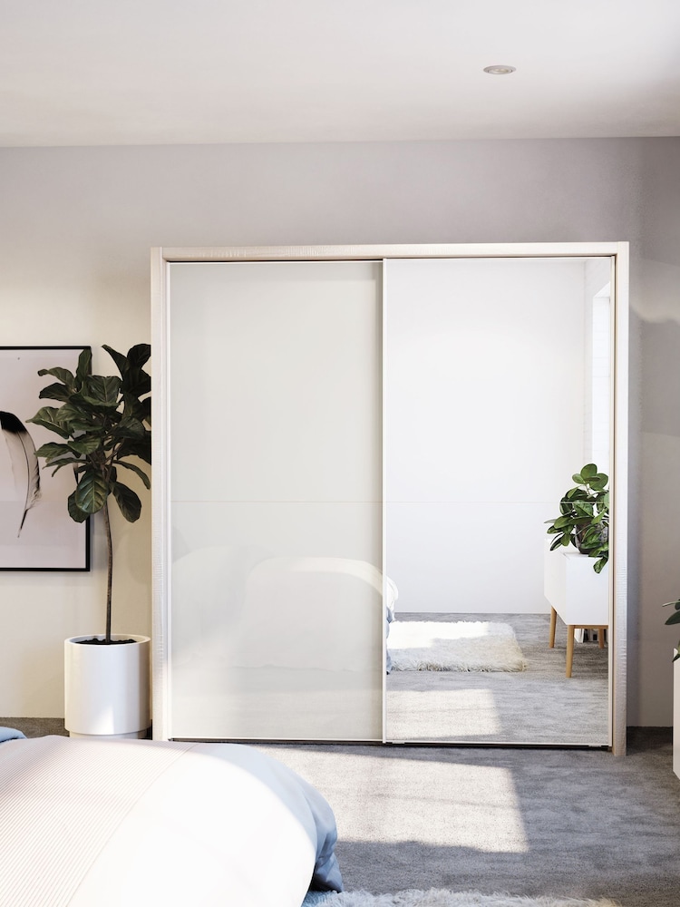 Wiemann Rustic Oak / White Peyton Glass and Mirror Sliding 2.1m Sliding Semi Fitted Wardrobe - Image 1 of 5