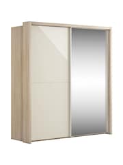 Wiemann Rustic Oak / White Peyton Glass and Mirror Sliding 2.1m Sliding Semi Fitted Wardrobe - Image 3 of 5