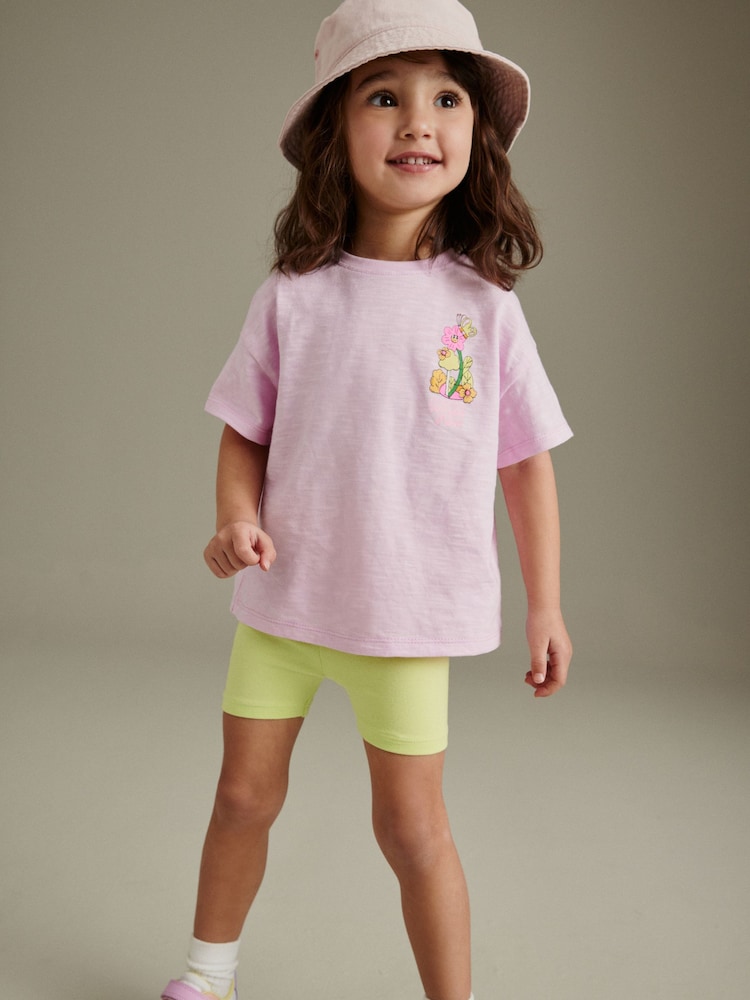 Pink/Green Character Short Sleeve Top and Shorts Set (3mths-7yrs) - Image 1 of 7