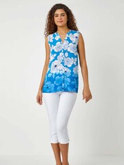 Roman Blue Sleeveless Floral Print Blouse - Image 2 of 5