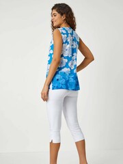 Roman Blue Sleeveless Floral Print Blouse - Image 3 of 5