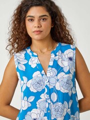 Roman Blue Sleeveless Floral Print Blouse - Image 4 of 5