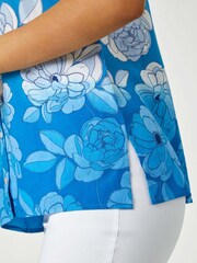 Roman Blue Sleeveless Floral Print Blouse - Image 5 of 5