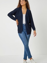 Cardigan de malha Waffle com mistura de algodão Roman - Imagem 3 de 5