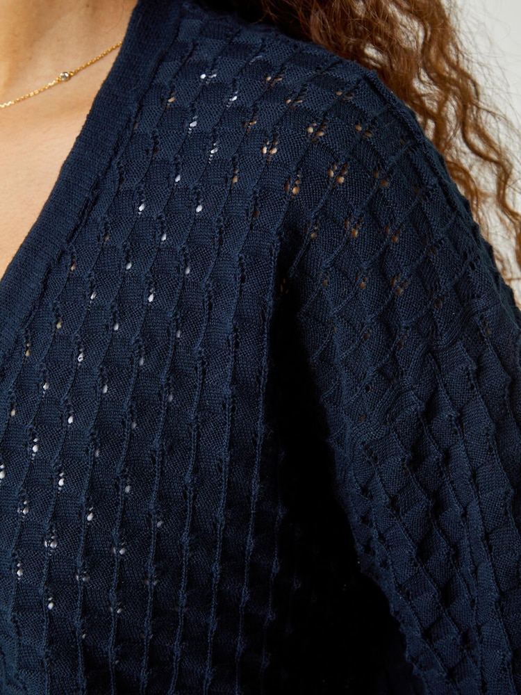Cardigan de malha Waffle com mistura de algodão Roman - Imagem 5 de 5