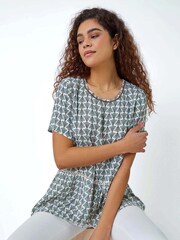 Roman Green Abstract Print Sequin Peplum Dress Set - Image 1 of 5