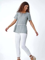 Roman Green Abstract Print Sequin Peplum Dress Set - Image 3 of 5