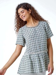 Roman Green Abstract Print Sequin Peplum Dress Set - Image 4 of 5