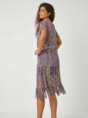 Roman Purple Longline Fringe Detail Mixed Yarn Cardigan - Image 2 of 5