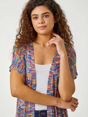 Roman Purple Longline Fringe Detail Mixed Yarn Cardigan - Image 4 of 5