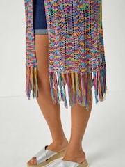 Roman Purple Longline Fringe Detail Mixed Yarn Cardigan - Image 5 of 5