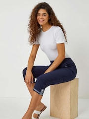 Roman Dark Blue Cropped Stretch Capri Trousers - Image 4 of 5