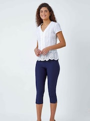 Roman White Embroidered Crinkle 100% Cotton Blouse - Image 3 of 5