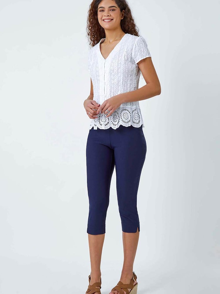 Roman White Embroidered Crinkle 100% Cotton Blouse - Image 3 of 5