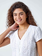 Roman White Embroidered Crinkle 100% Cotton Blouse - Image 4 of 5