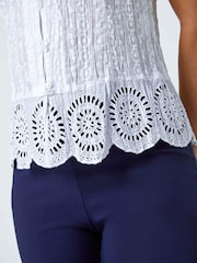 Roman White Embroidered Crinkle 100% Cotton Blouse - Image 5 of 5