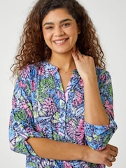 Roman Pink Textured Floral Print Stretch Blouses - Image 4 of 5