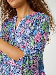 Roman Pink Textured Floral Print Stretch Blouses - Image 5 of 5