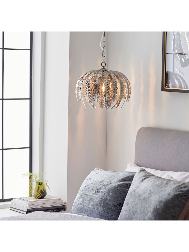 Gallery Home Silver Daphnie Silver Leaf 1 Bulb Pendant Ceiling Light - Image 1 of 9