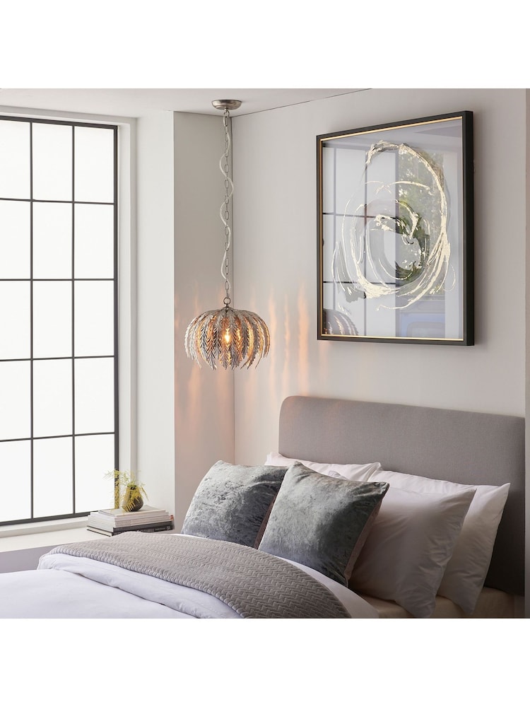 Gallery Home Silver Daphnie Silver Leaf 1 Bulb Pendant Ceiling Light - Image 2 of 9