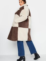 Yours Curve Brown Checkerboard Midi Borg Coat - Image 2 of 4