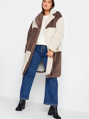 Yours Curve Brown Checkerboard Midi Borg Coat - Image 3 of 4