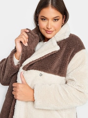 Yours Curve Brown Checkerboard Midi Borg Coat - Image 4 of 4