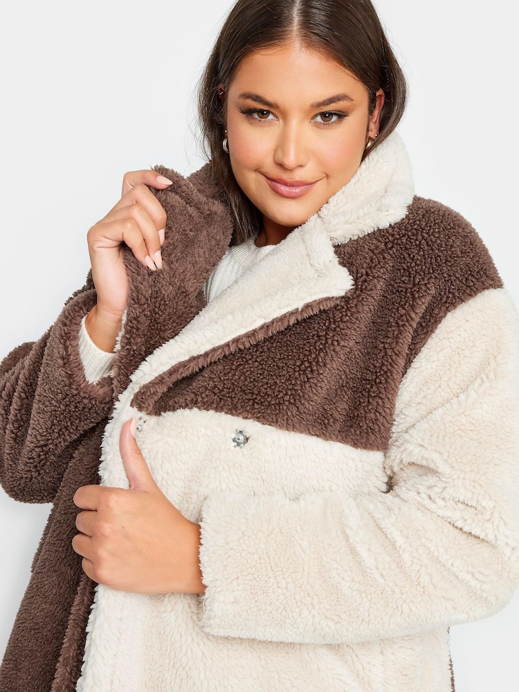 Yours Curve Brown Checkerboard Midi Borg Coat - Image 4 of 4