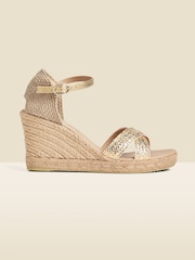 Sosandar Gold Ankle Strap High Wedges Espadrilles - Image 1 of 3