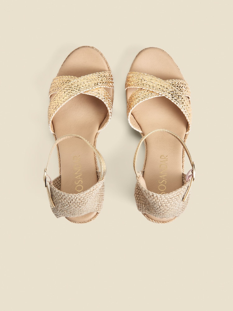 Sosandar Gold Ankle Strap High Wedges Espadrilles - Image 2 of 3