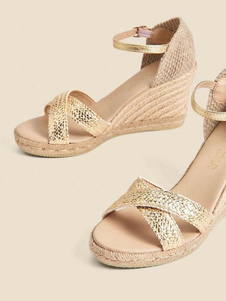 Sosandar Gold Ankle Strap High Wedges Espadrilles - Image 3 of 3