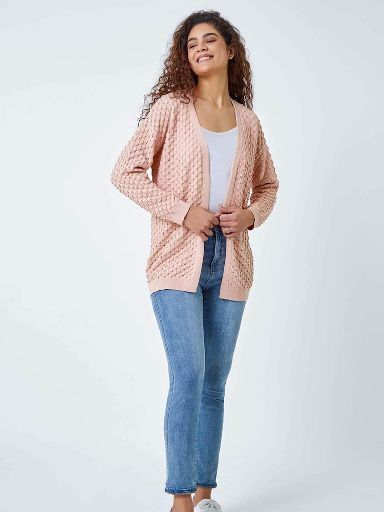 Roman Pink Cotton Blend Waffle Knit Cardigan - Image 2 of 5 Roman Pink Cotton Blend Waffle Knit Cardigan - Image 2 of 5