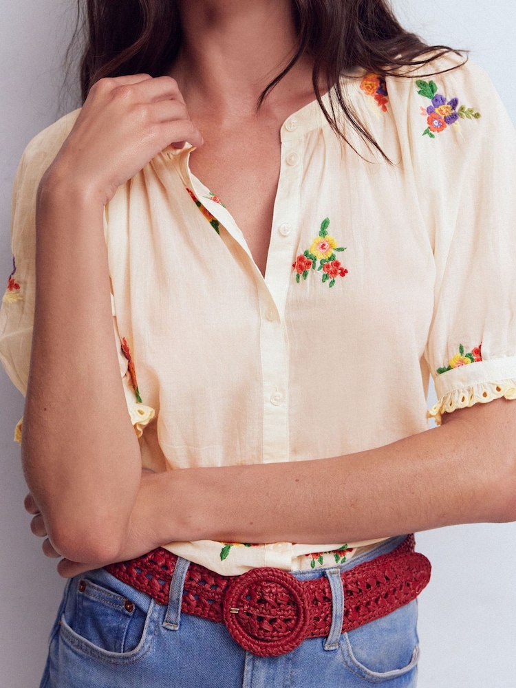 Boden Cream Camille Short Sleeve Top - Image 2 of 5