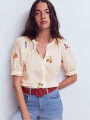 Boden Cream Camille Short Sleeve Top - Image 4 of 5