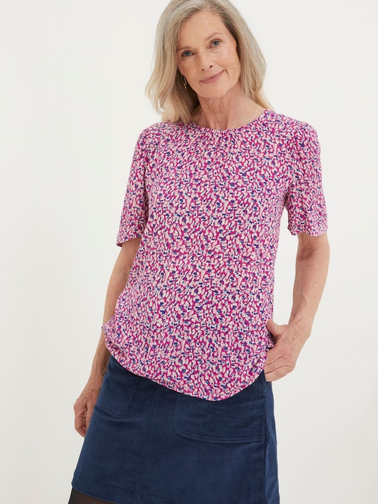 FatFace Pink Lyndy Textured Animal Blouse - Image 1 of 5