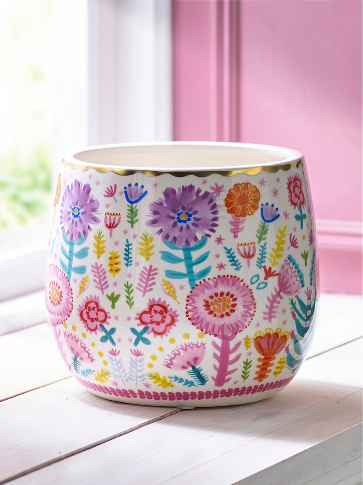 Lucy Tiffney Floral Large Plant Pot - Image 3 of 4