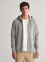 GANT Grey Melange Regular Shield Full Zip Hoodie - Image 1 of 5