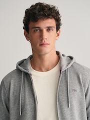 GANT Grey Melange Regular Shield Full Zip Hoodie - Image 4 of 5