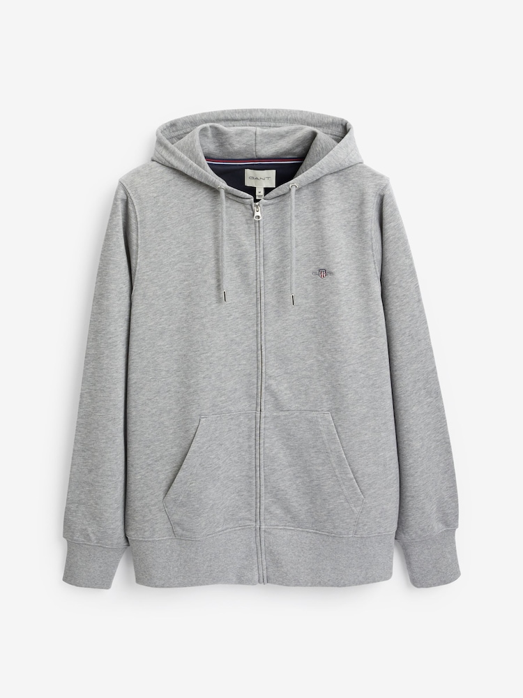 GANT Grey Melange Zip Up Regular Shield Full Zip Hoodie - Image 4 of 4