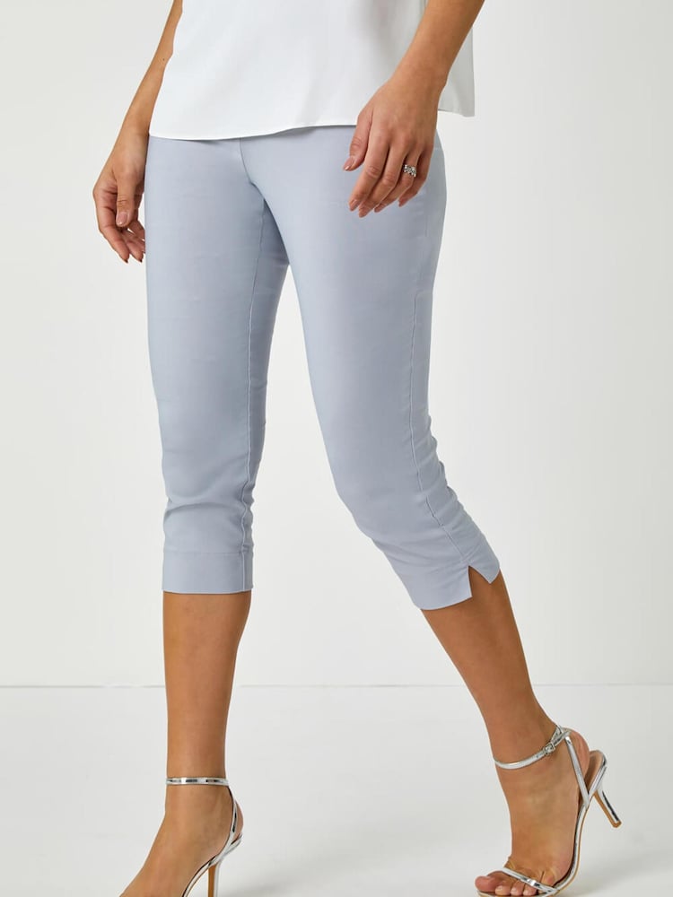 Roman Light Grey Chrome Cropped Stretch Capri Trousers - Image 1 of 5