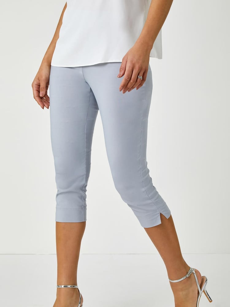 Roman Light Grey Chrome Cropped Stretch Capri Trousers - Image 1 of 5 Roman Light Grey Chrome Cropped Stretch Capri Trousers - Image 1 of 5