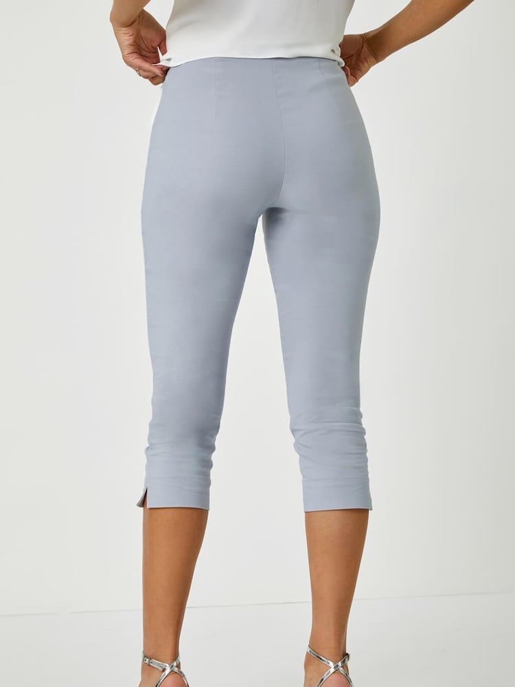 Roman Light Grey Chrome Cropped Stretch Capri Trousers - Image 2 of 5 Roman Light Grey Chrome Cropped Stretch Capri Trousers - Image 2 of 5