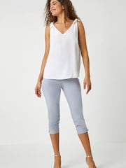 Roman Light Grey Chrome Cropped Stretch Capri Trousers - Image 3 of 5